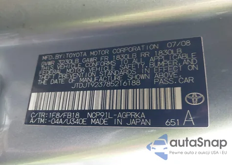 2008 Toyota Yaris из США, поврежденный, VIN JTDJT923785216188